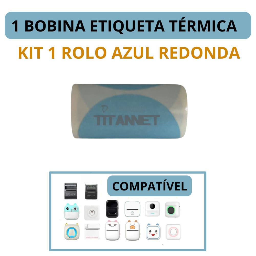 Etiqueta Redonda 5cm Para Mini Impressora Gatinho - Cor Azul