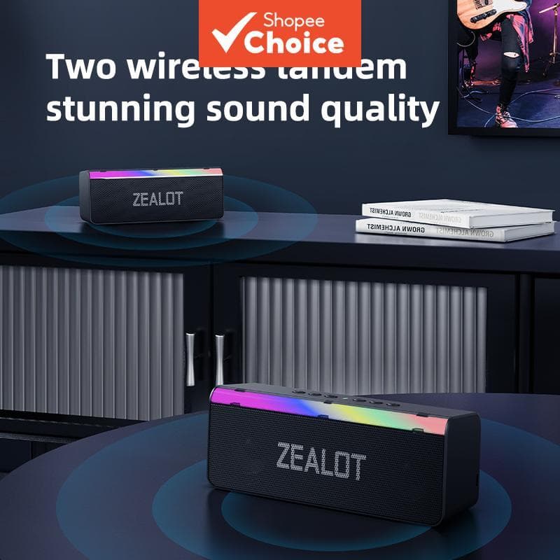 Caixa de Som Bluetooth ZEALOT S72 com Luz RGB Dinâmica 20W Estéreo Rico BT5.3 IPX4 à Prova d’Água Bateria Recarregável