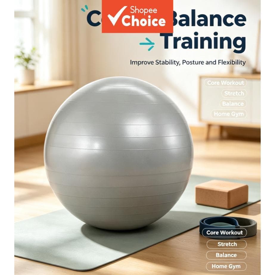 Bola de Exercícios Antiestouro para Fitness, Bola de Estabilidade Reforçada para Treinamento de Core e Pilates