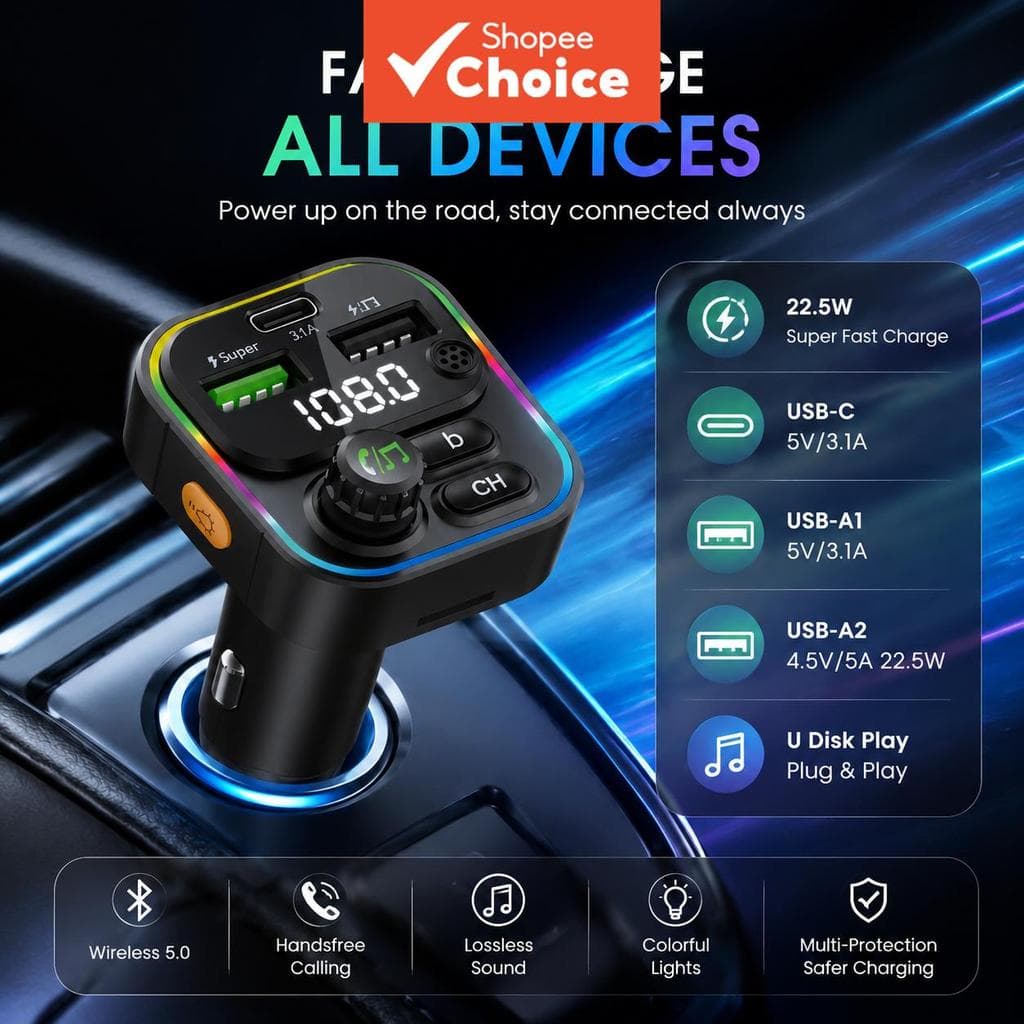Transmissor FM Bluetooth C16 Handsfree Modulador de Rádio Carro MP3 Player Com Adaptador USB de Carga Rápida para Carro