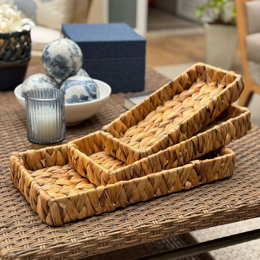 Bandeja de Vime Organizadora Palha Rattan Decoração Cozinha Servir Café Frios