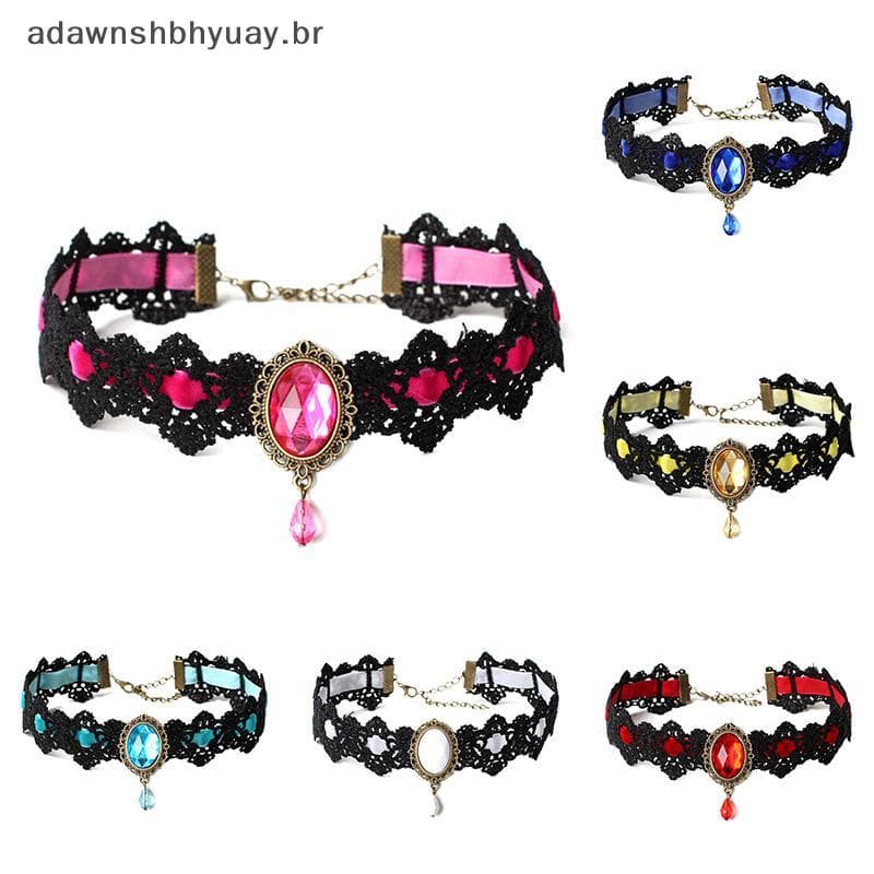 Adawnshubiuay Bla Lace Nelace Collar Gargantilha Veludo Cristal Vintage Gótico Corrente Pingente BR