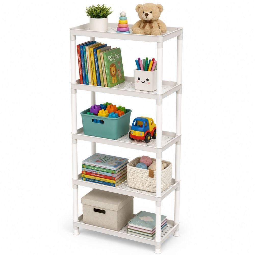 ORGANIZADOR MODULAR CINZA INFANTIL 5 ANDARES PRATELEIRA ESTANTE MULTIUSO PARA QUARTO BRINQUEDOS LIVROS LAVANDERIA