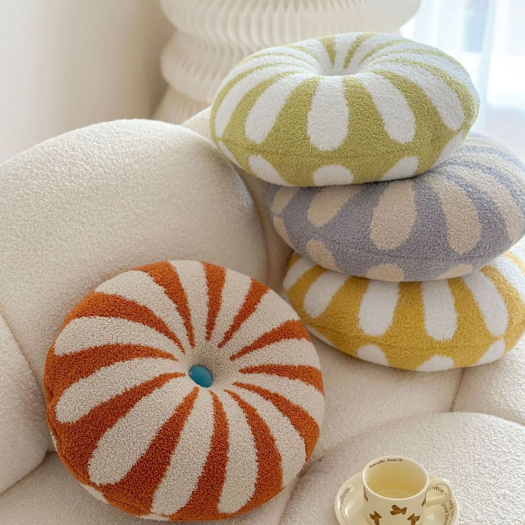 Almofada redonda de pelúcia em formato de doce de leite, fofa e adorável, almofada decorativa de pelúcia para sala de es
