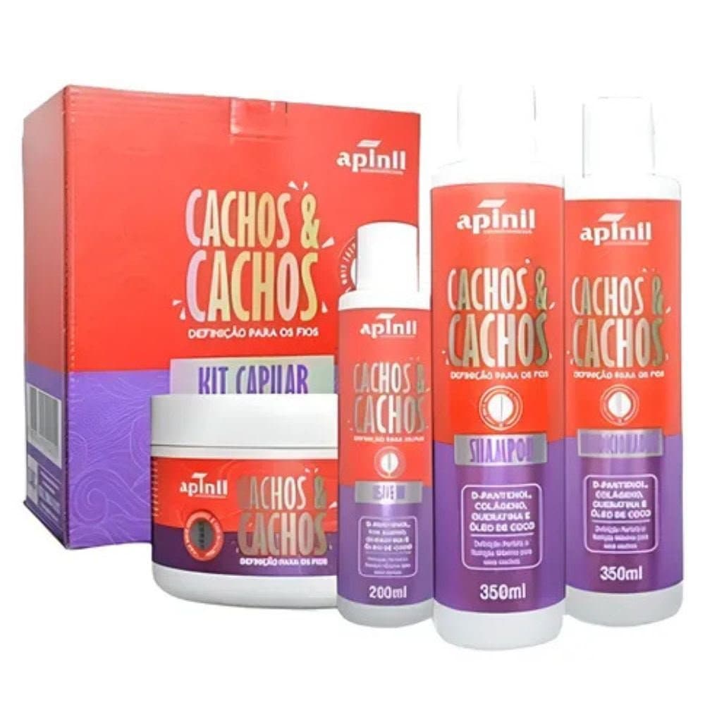 Kit Capilar Cachos & Cachos Apinil C/ 4 Itens - O Segredo para Cachos Definidos e Nutridos