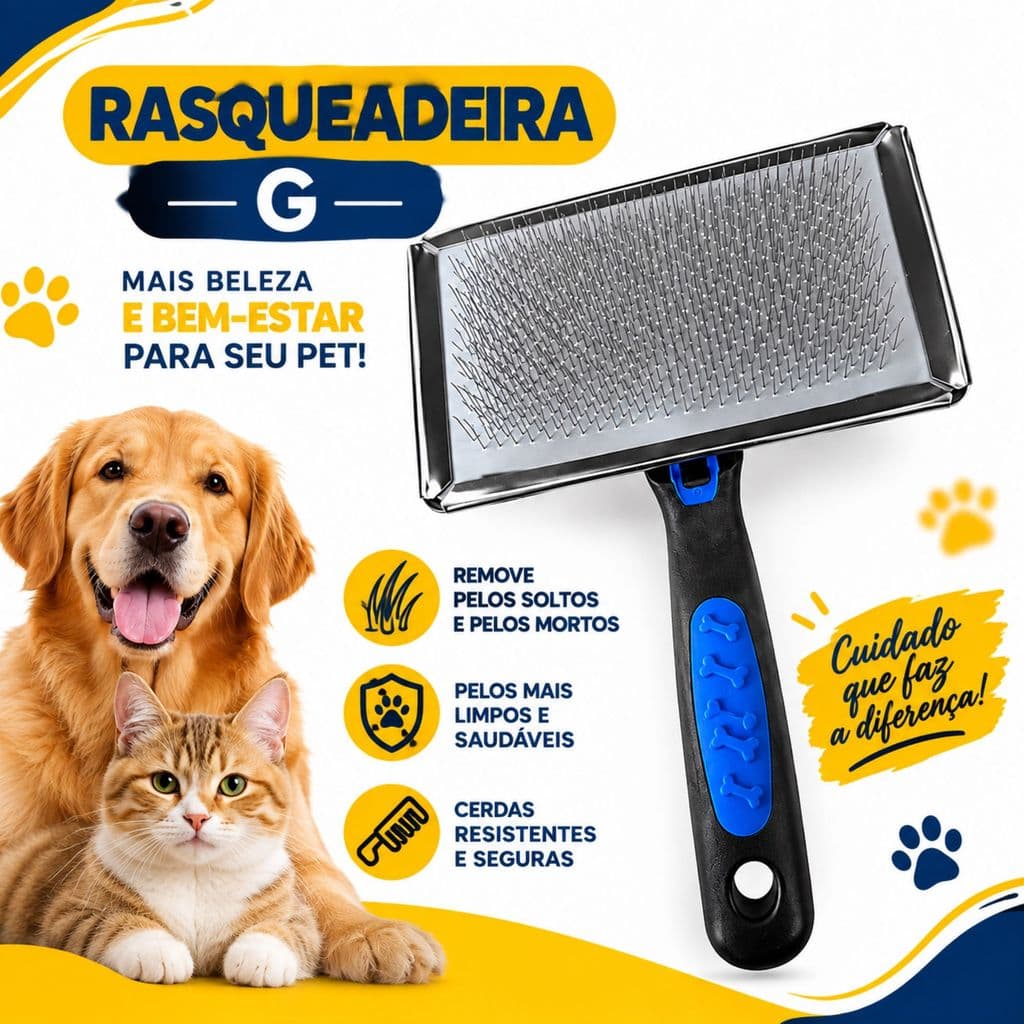 Escova Rasqueadeira Cachorro Gato Pet Removedora de Pelos Soltos