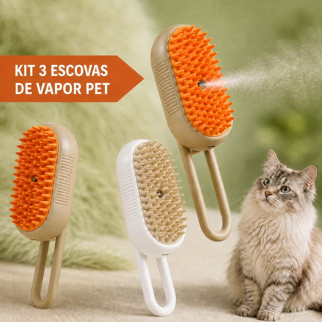 Escova Para Gato e Cachorro Vapor 3 Em 1 Autolimpante Para Massagem Estimação Remoção De Pêlos Removedor