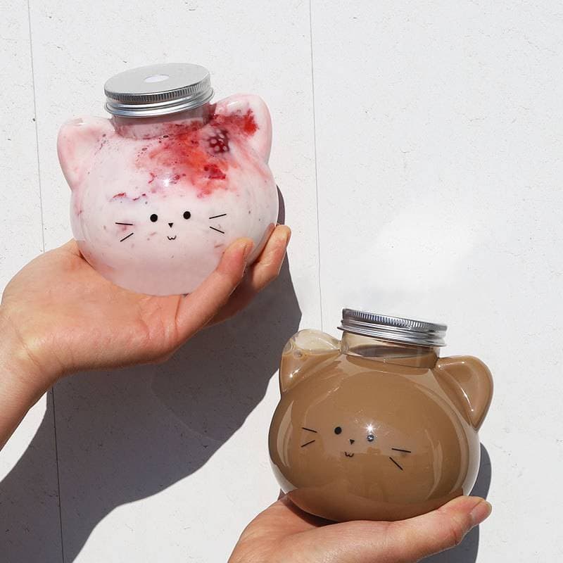 [Dhiint] Garrafas De Água De Gato Kawaii Para Leite , Chá , Suco De Café , Copo Portátil Beber Transparente , Garrafa De