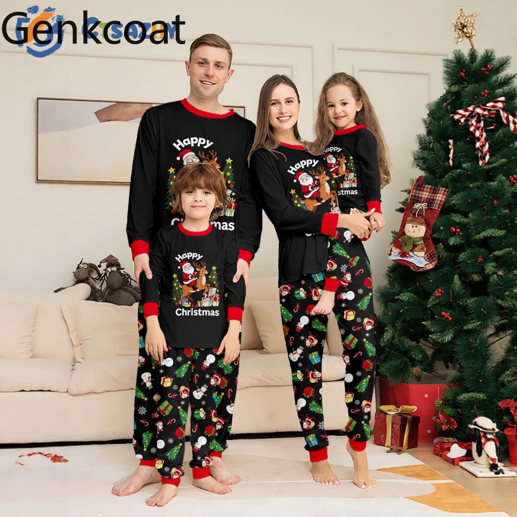 Natal outono inverno estilo pai-filho usar papai noel veados árvore carta impressão família wear duas peças
