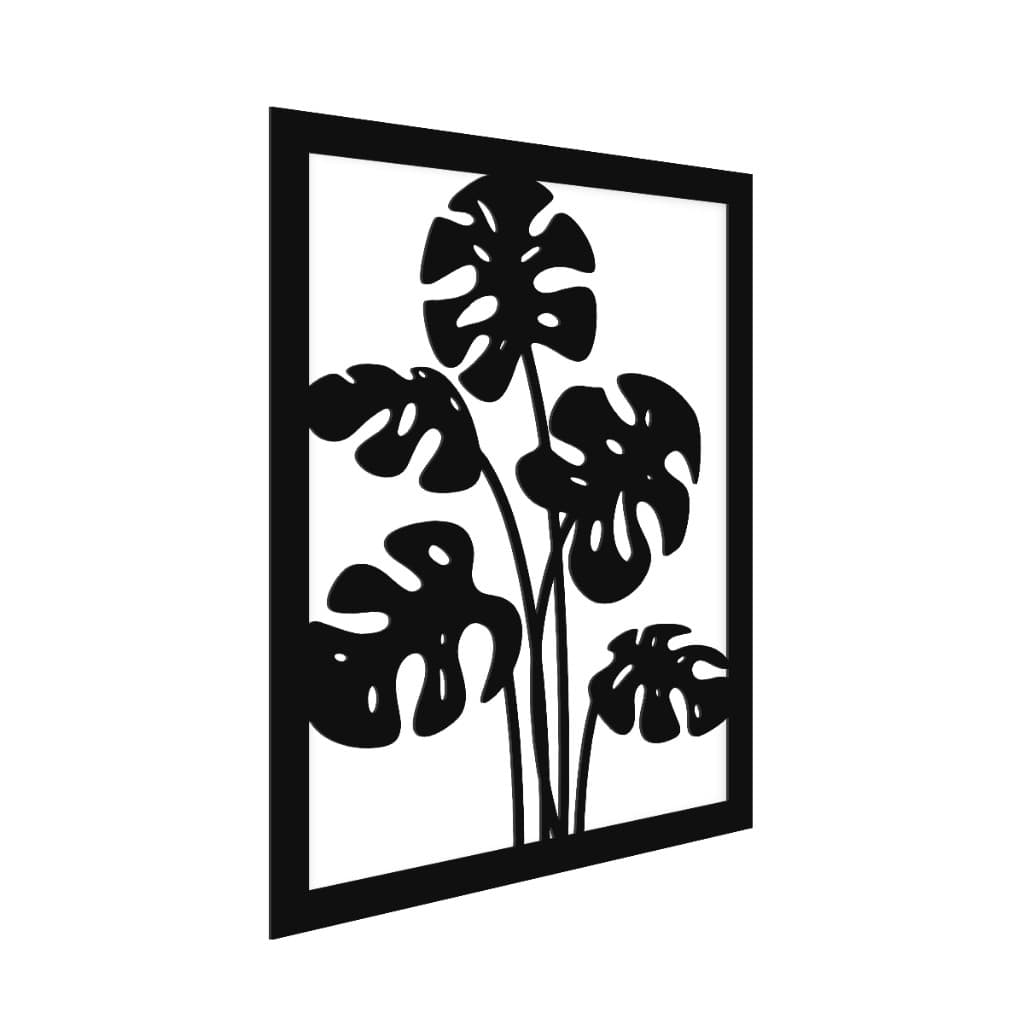 Quadro Vazado Folha Monstera MDF 3mm Preto Decoração Moderna