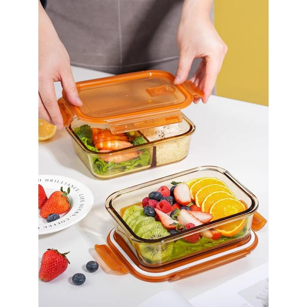 Lancheira de vidro com alto teor de borosilicato, resistente ao calor, lancheira transparente de grande capacidade, aque