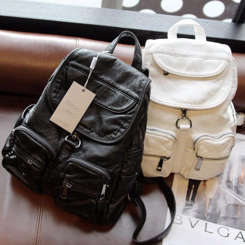 [SJB] Novo estilo versão coreana estilo Preppy mochila PU com vários bolsos, mochila de viagem de grande capacidade bols