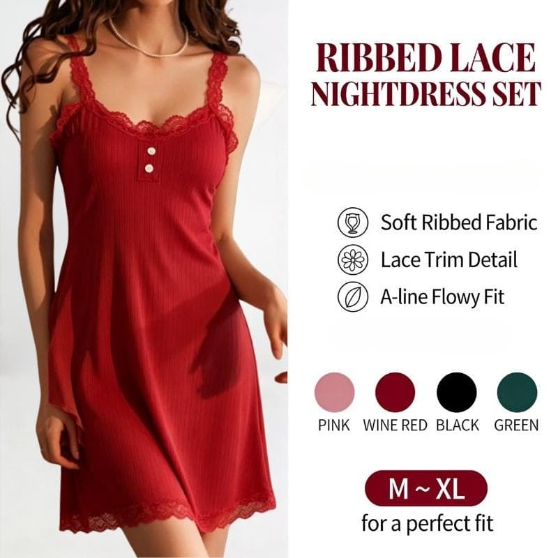 ECMLN Mulheres Com Nervuras Renda Guarnição Uma Linha Flowy Camisola Suave Conforto Pijamas 1 Pc Tamanho M-XL 4 Cores Ro