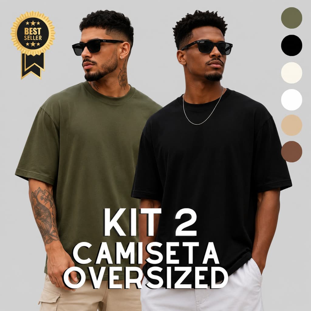 Kit 2 Camiseta Oversized Suedini Lisa Masculina Streetwear Premium Unissex Casual Grande Suedini