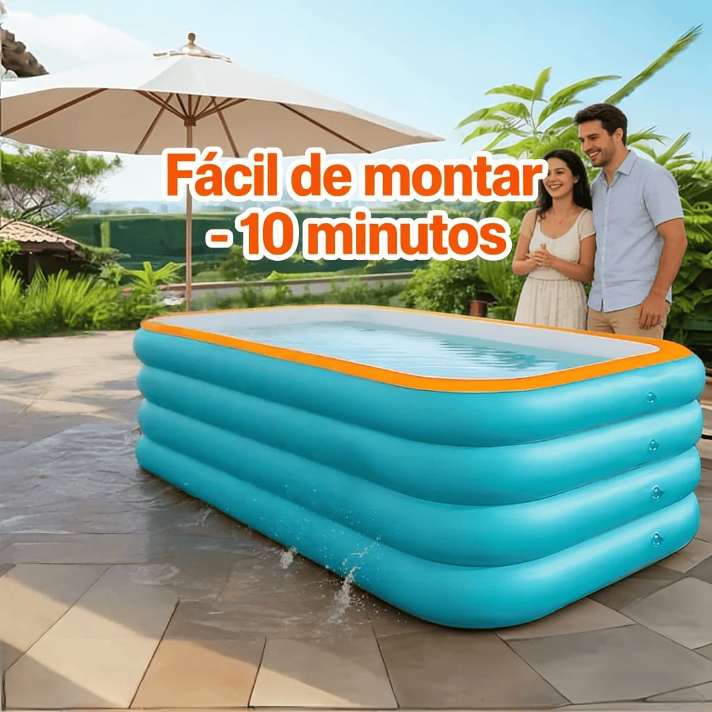 Piscina Inflável Quadrada 3m Familiar com Estrutura Multicamada que Suporta Múltiplas Pessoas - Piscina Rápida para Verã