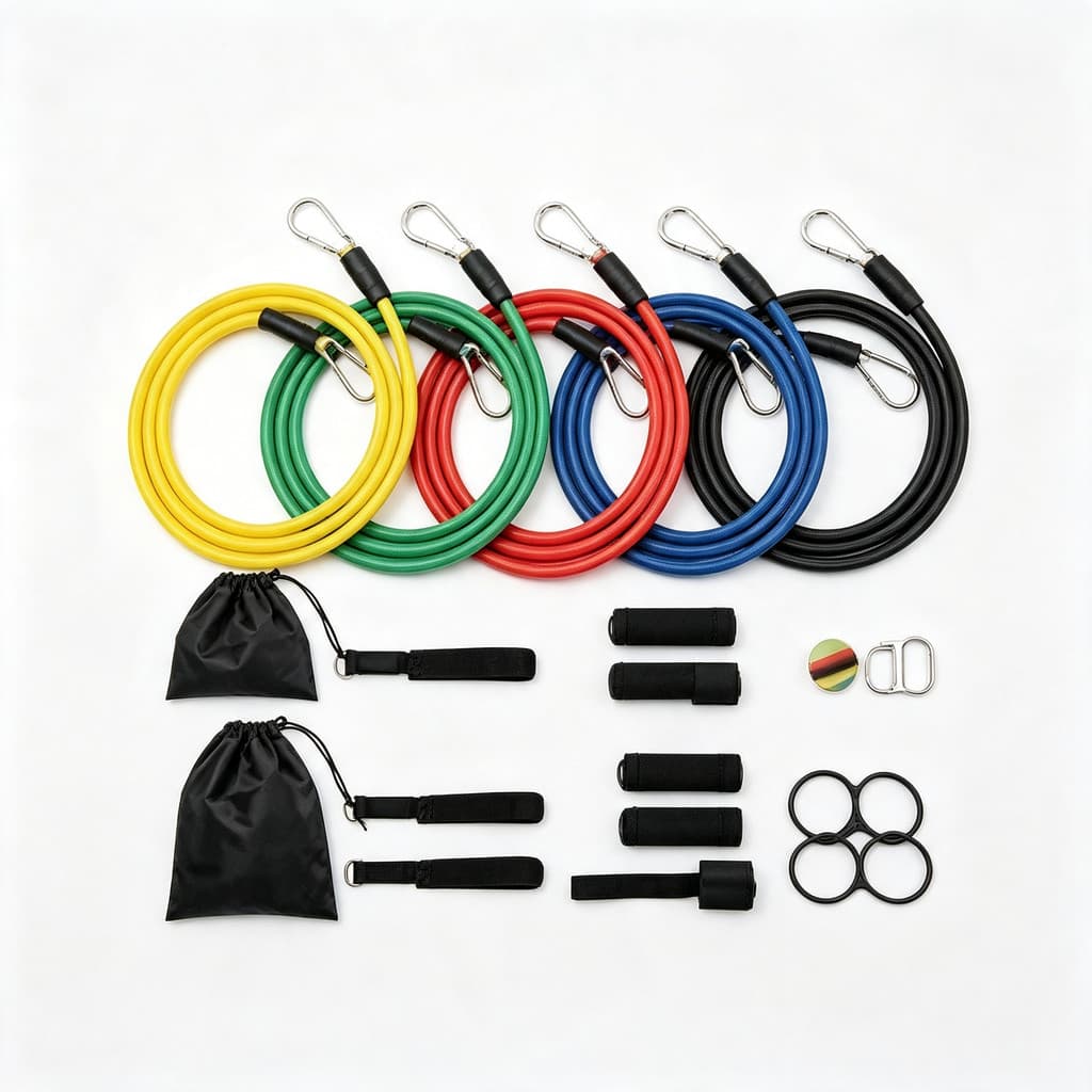 Kit Faixas Elásticas de Exercício Resistentes, Tubos de Treinamento Muscular, Acessórios Completos para Academia em Casa