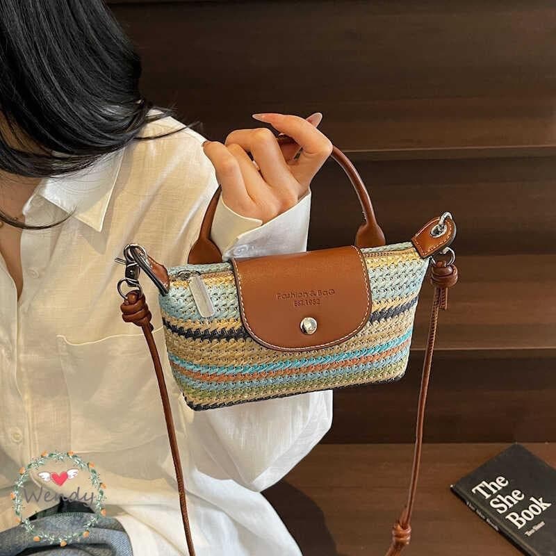 Bolsa Mensageiro De Tecido Colorido Contrastante De Verão-De Praia Feminina Para Férias