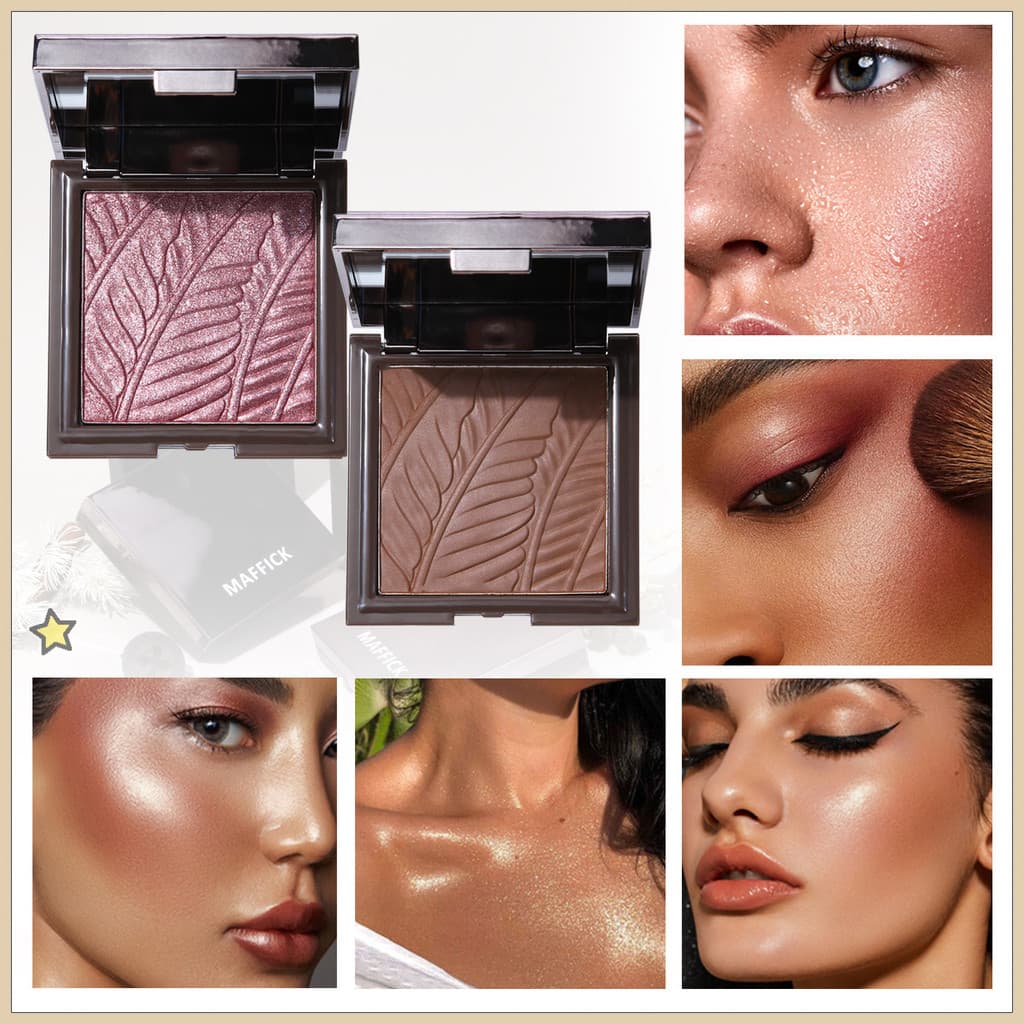 MAFFICK Pó Compacto Corretivo Contorno Iluminador Bronzer Controle de Oleosidade Matte Fixação 6Tons