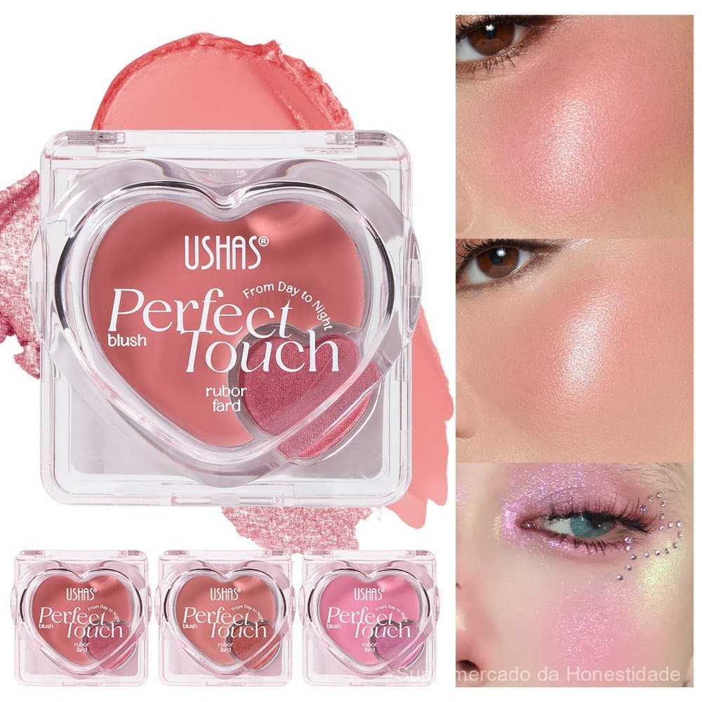 Paleta de Sombras e Blush Coloridos 2 em 1 USHAS com Efeito Iluminador e Brilhante de Pérolas UBL015
