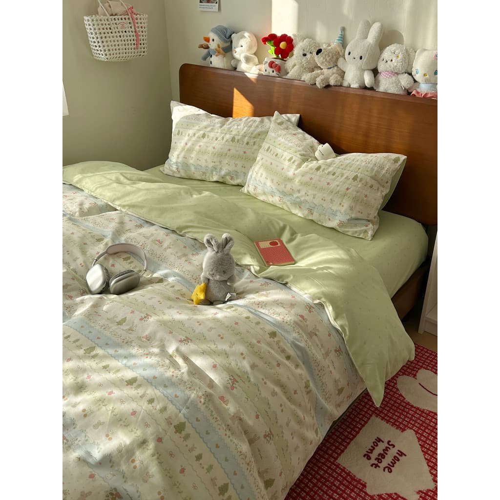 Conjunto de quatro peças de algodão puro Floral pequeno estilo Ins | Algodão menina coração primavera verão quarto trans