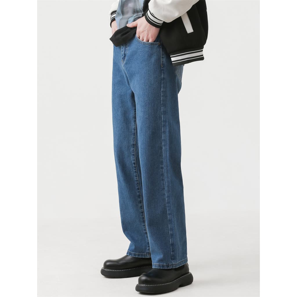 American High Street Trend All-Match Azul Solto Casual Novo Estilo High-End cleanfit Calças Jeans Retas Calças Masculina