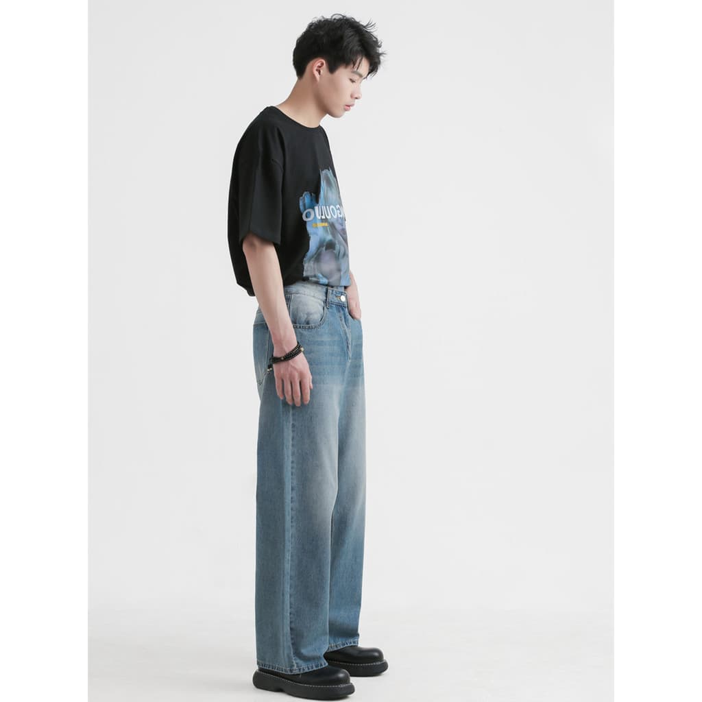 High-End Retro Street Wear angustiado oversize All-Match Drop-penel Jeans de perna larga Laz