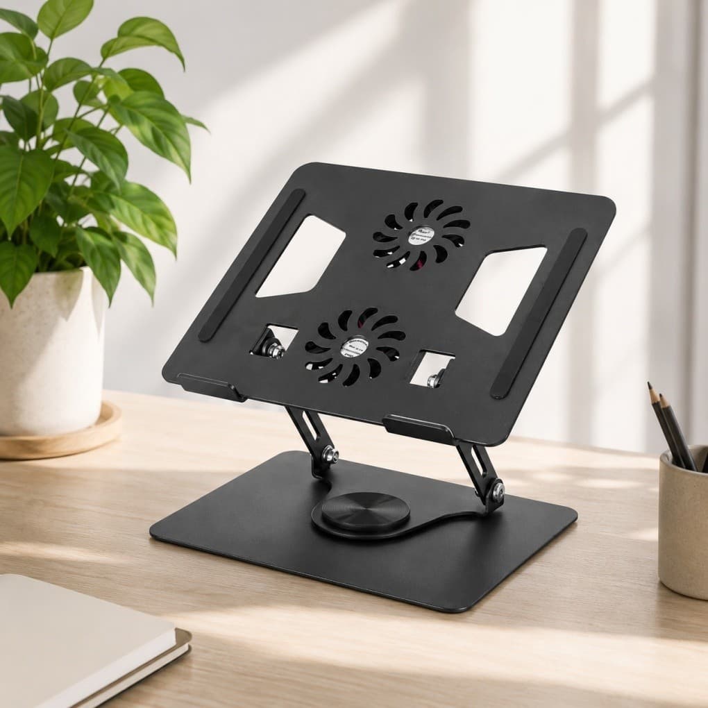 Suporte para Notebook com 2 Coolers | Base Giratória 360° | Ajustável para Laptop até 17 Polegadas | Home Office