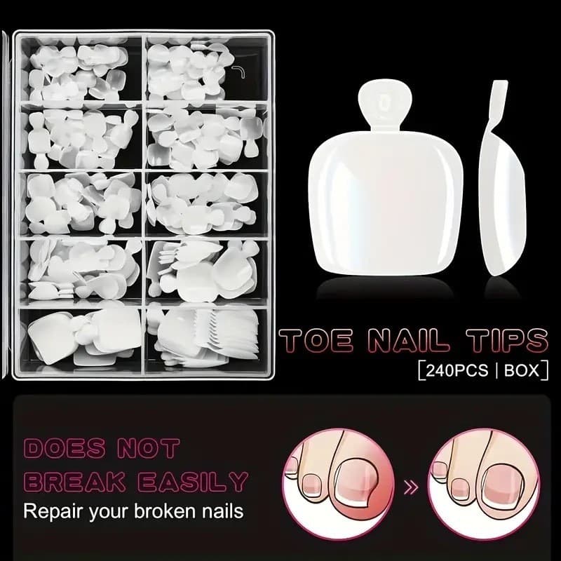 Unhas postiças curtas brancas, unhas postiças sem emendas, estilo francês 240.