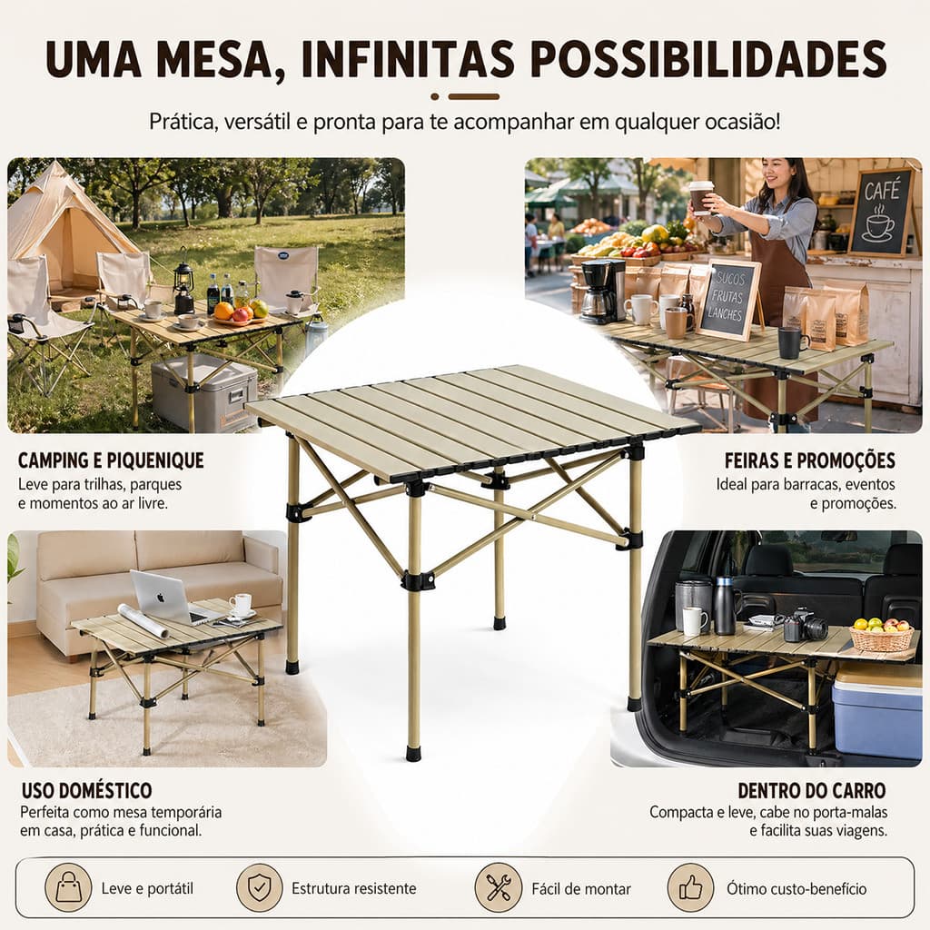 Mesa 53x50cm Camping Dobrável Portátil Praia Acampamento Camping Churrasco
