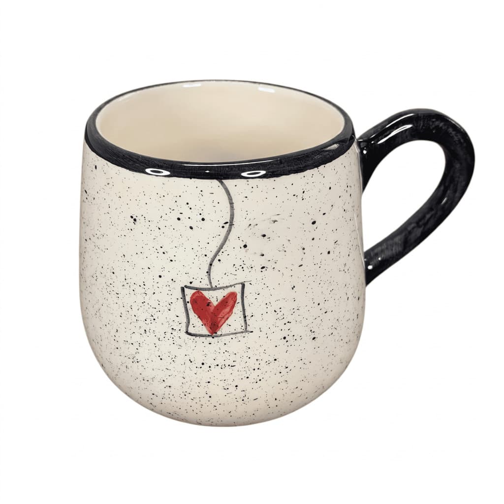 Caneca 250mL Decorada a Mão Bege e Preta Em Cerâmica Para Servir Bebidas