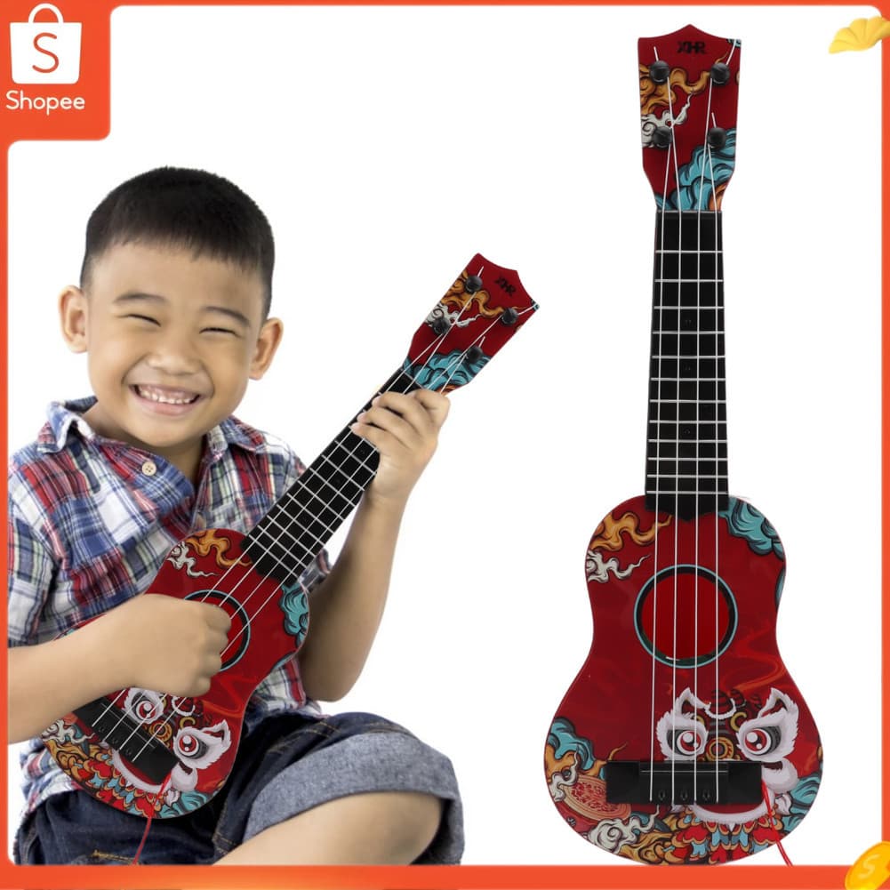 Mini Ukulele de plástico para crianças, brinquedo de guitarra, instrumento musical para crianças de 3 anos ou mais, 4