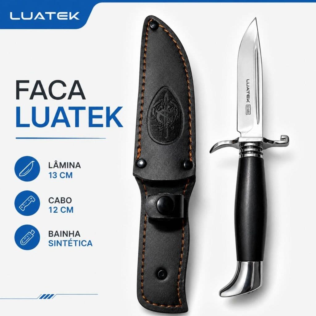 Faca Outdoor 26cm Aço Inox 3Cr13 Cabo Preto Com Bainha A288
