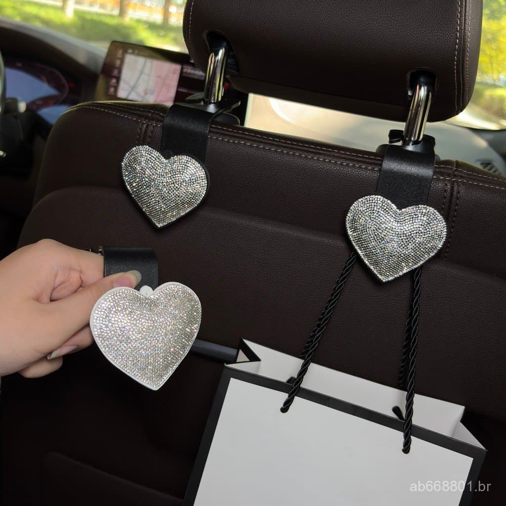 Gancho para encosto de banco de carro, gancho traseiro em forma de coração com diamantes brilhantes, acessório interior