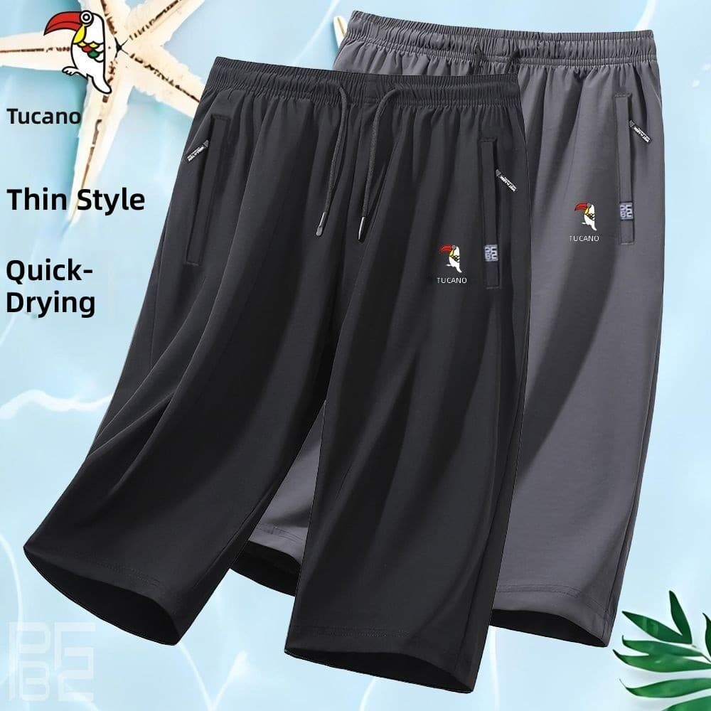 Pica-pau calças cortadas Shorts masculinos finos esportes calças casuais na moda verão tamanho grande seda gelo calças d