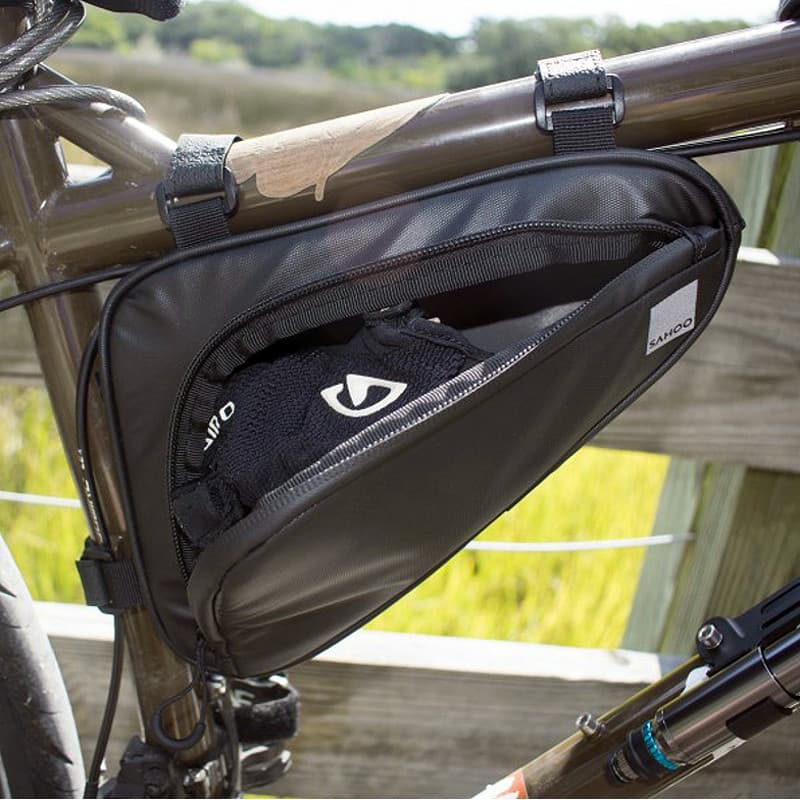 SAHOO Bolsa para feixe dianteiro de bicicleta, bolsa triangular para bicicleta de estrada e montanha, repelente de água,