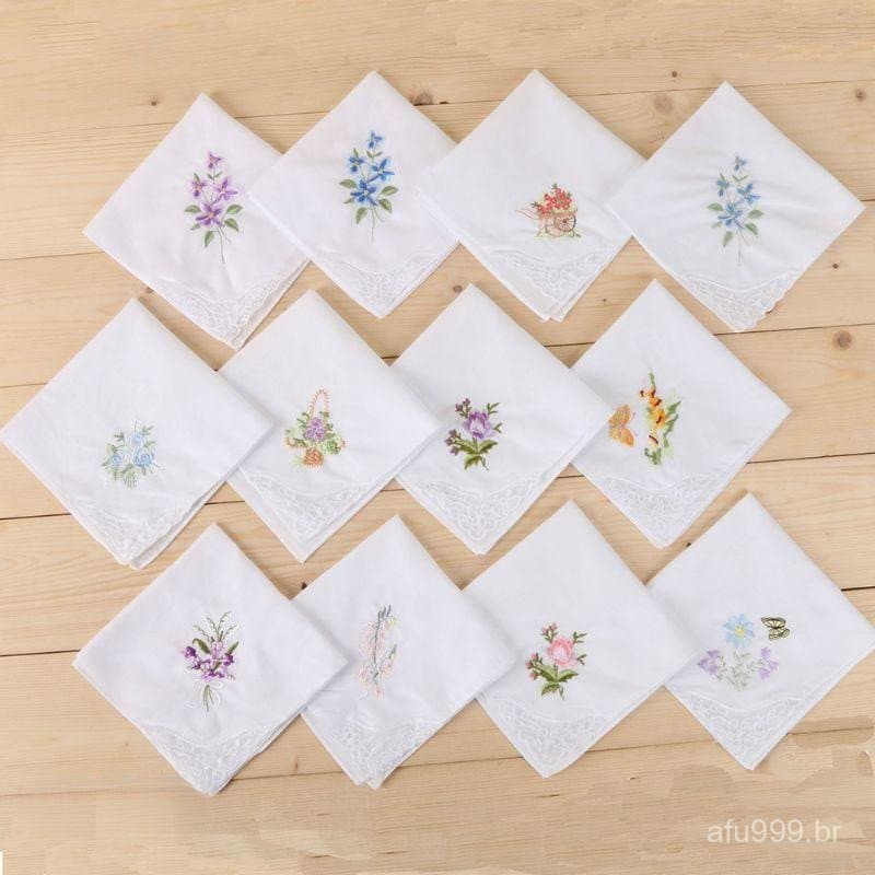 ING 3Pcs Set Lenço Quadrado Branco Básico Floral Bordado Bolso Hanky