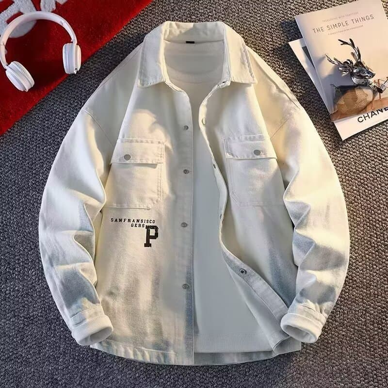 Jaqueta jeans masculina primavera outono na moda lapela jaqueta High-End solto Casual topo juventude camisa jaqueta