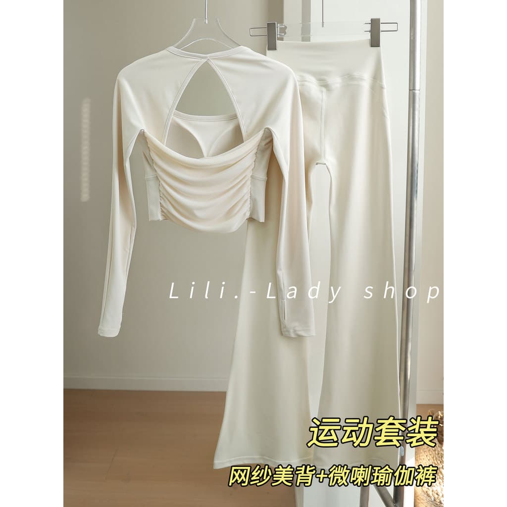Lindas roupas de Yoga femininas de manga comprida Halter volta esportes topo com almofada no peito profissional Pilates
