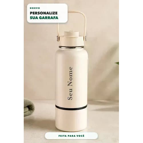 Garrafa Térmica Inox 700ml Personalizada com Nome e Ícone Bege, Squeeze para Academia, Trabalho, Viagem e Presente
