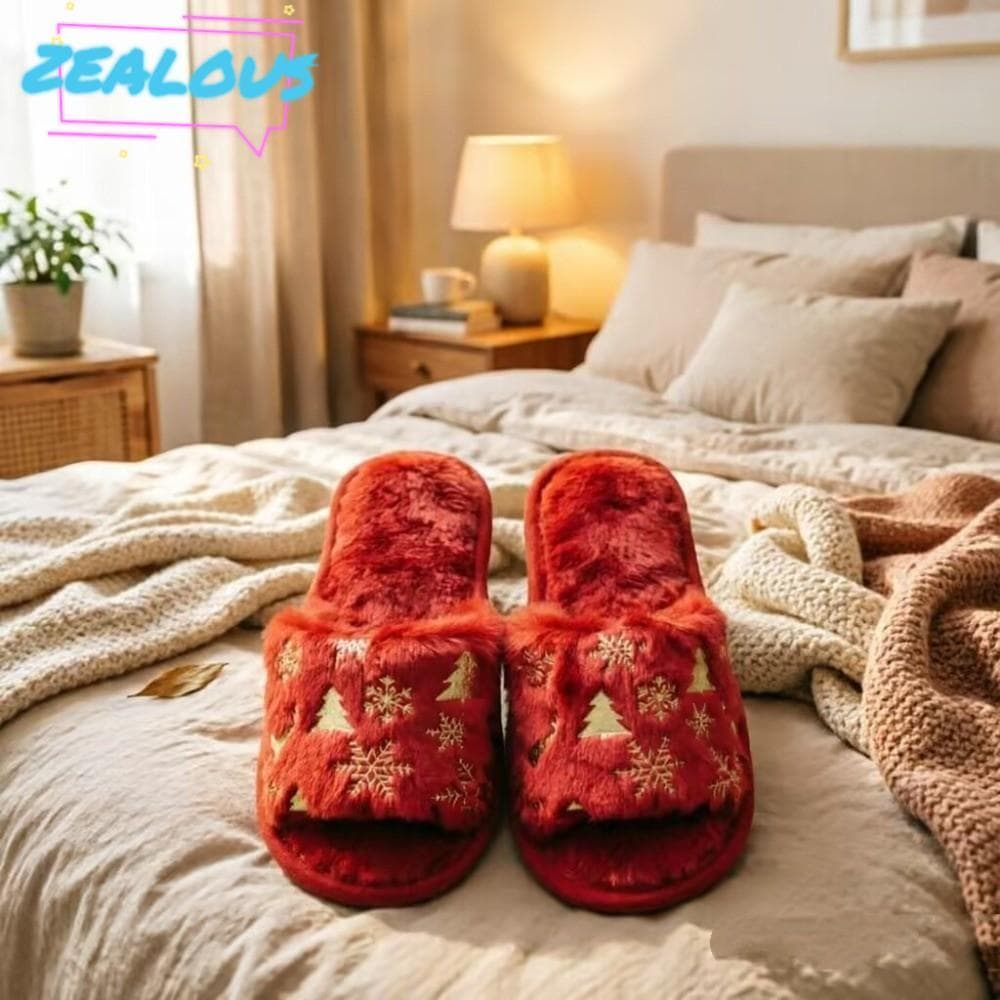 ZEALOUSSS Chinelos De Árvore De Natal , Peludos Antiderrapantes Com Bico Aberto , Uma Etapa