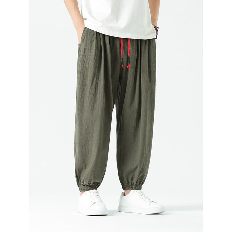 Verão estilo chinês calças casuais masculinas juventude solta calças magras Retro manguito Harem calças masculinas taman