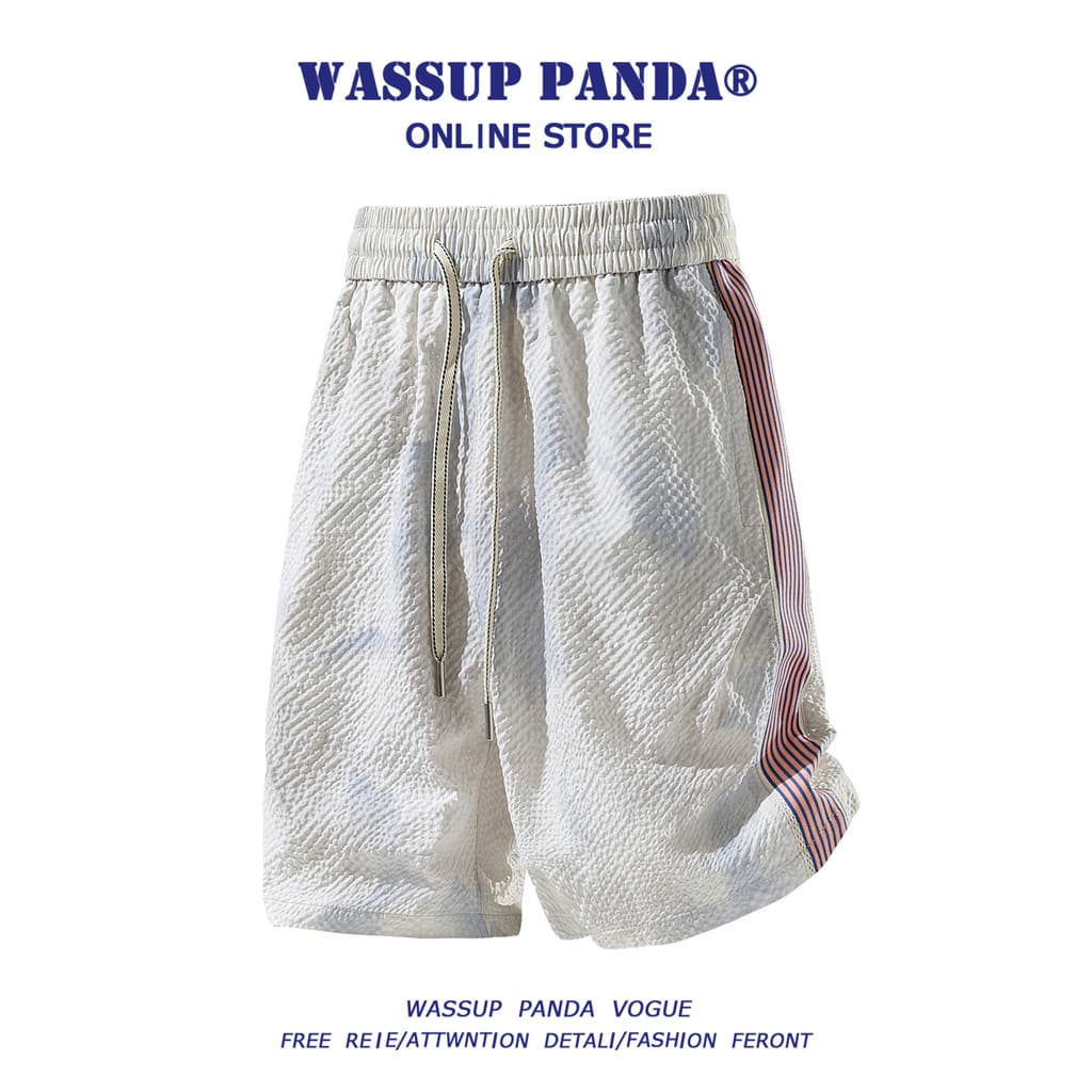 WASSUP PANDA Estilo Americano Costura Tie-Dye Calças de Cinco Pontos Homens Verão Street Wear Ice Feel Estilo Fino All-M