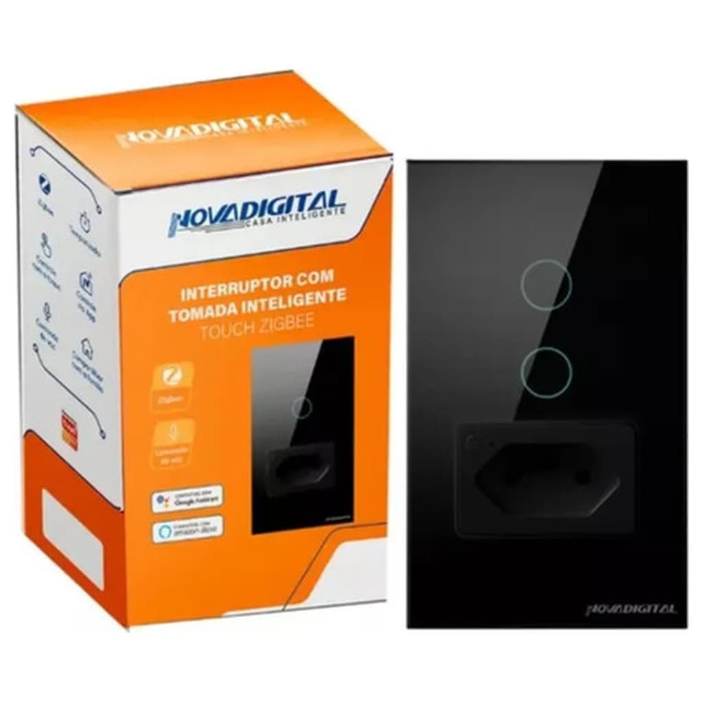 Interruptor Tomada Inteligente Touch 2 Botões Preto Wi-Fi Novadigital ZIT WK 02 Alexa Google
