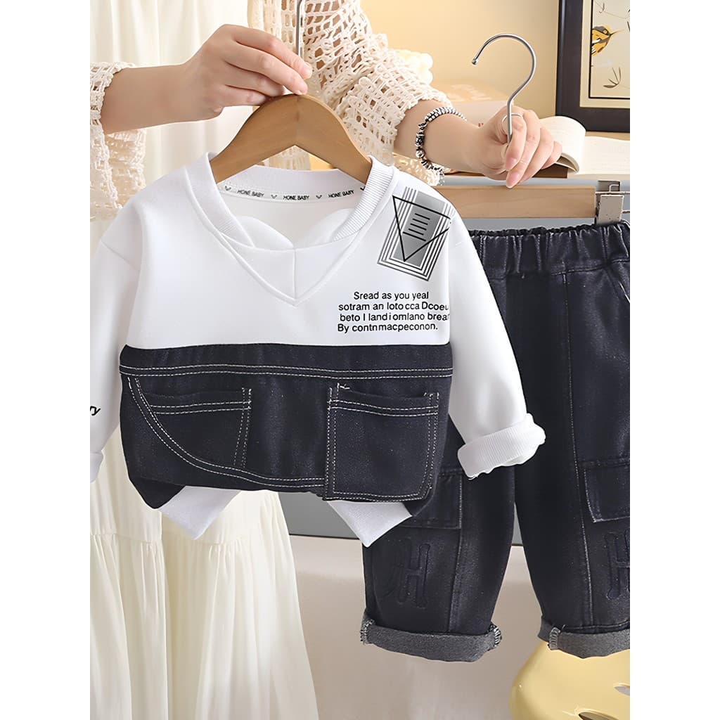 1 ano de idade menino outono terno Casual Street Wear 2 bebê outono versão coreana moletom terno de duas peças do bebê c