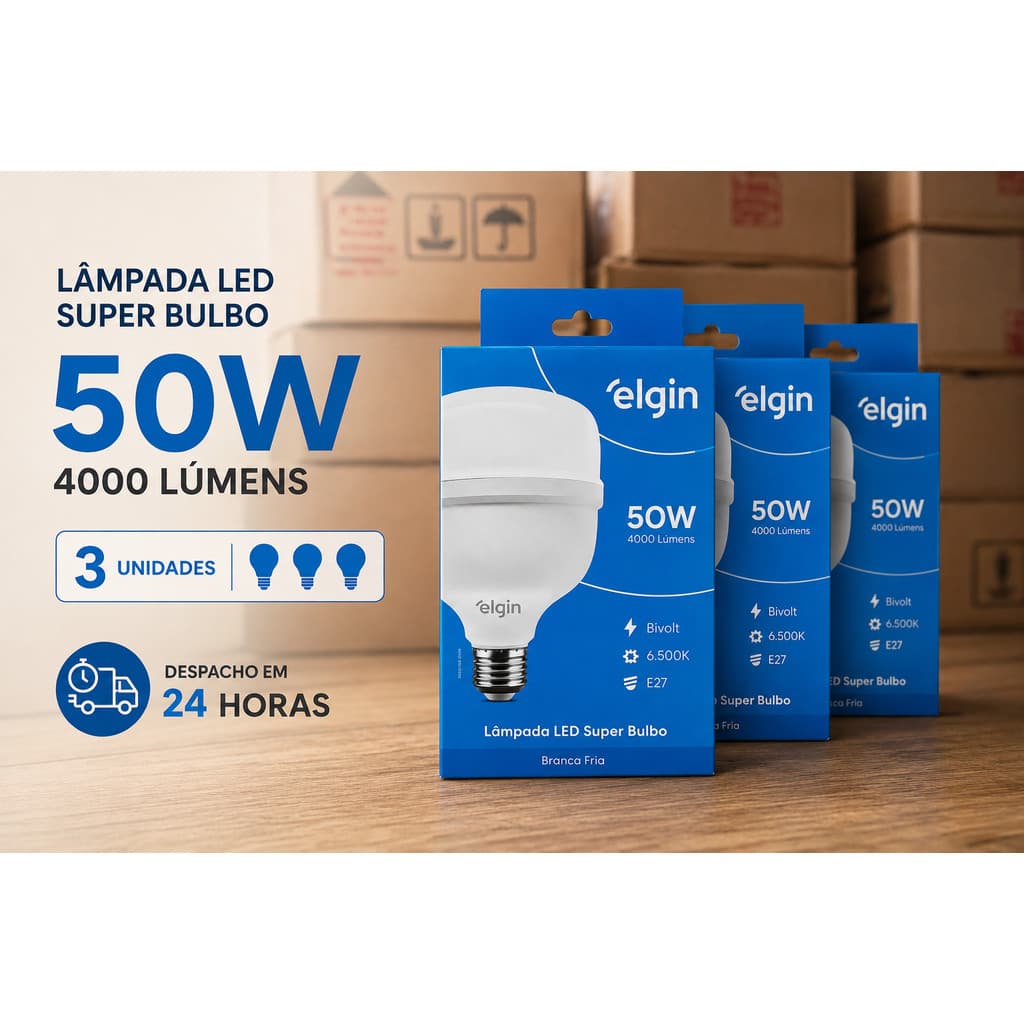 Kit 3 / 2 / 1  Lâmpadas Super Bulbo Alta Potência Led 50w 6500k - Elgin Globe T100 Bivolt E27 POTENTE