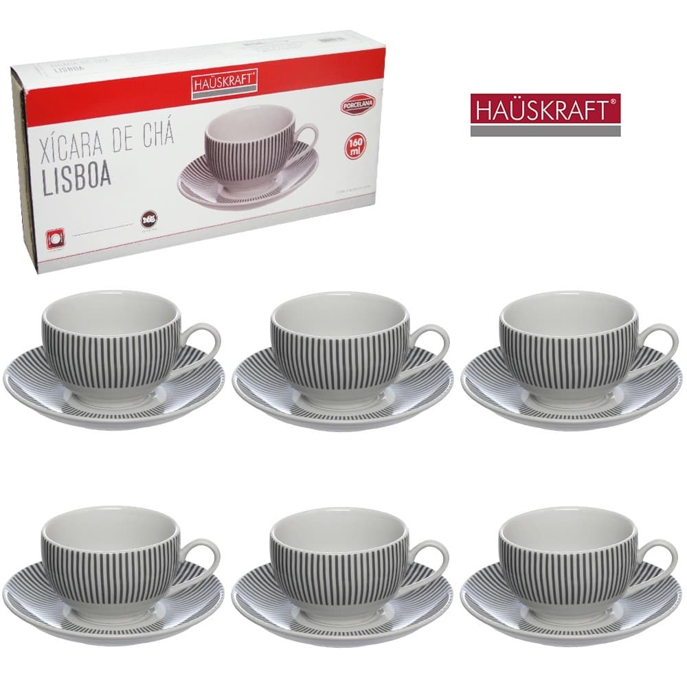 Jogo de Xícara de Chá ou Café 12 Peças (6 Xícara + 6 Pires) Lisboa 90ML OU 160ml - Hauskraft