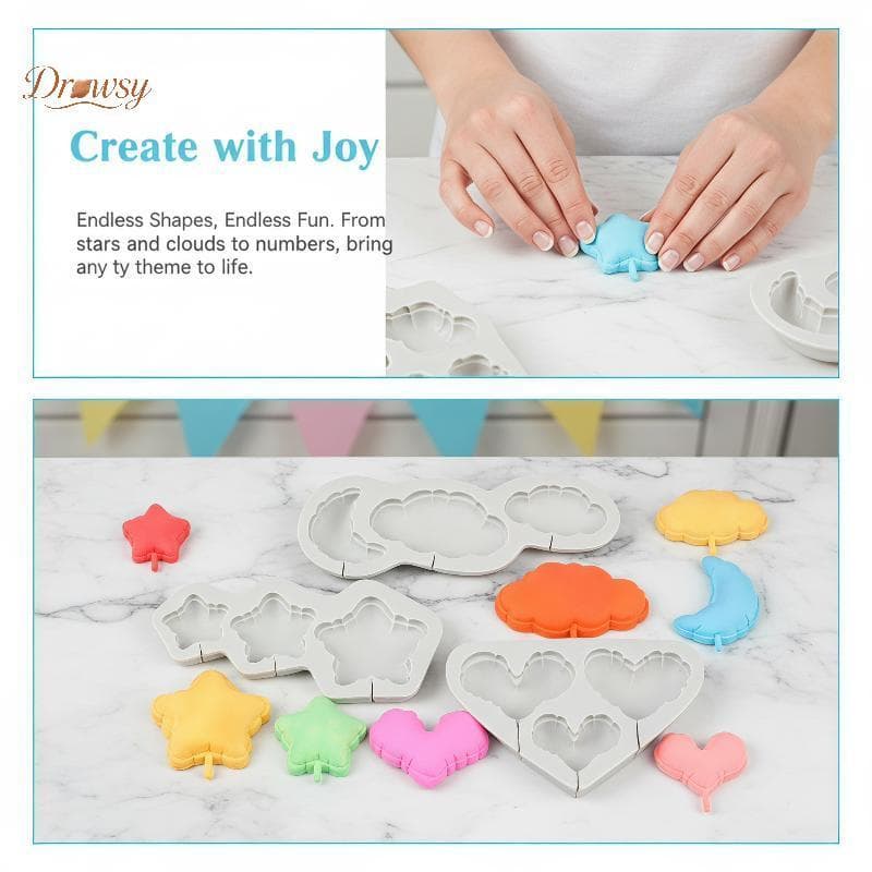 Drowsy Nuvem Coração Estrela Número Padrão Silicone Molde De Cozimento Resistente Ao Calor DIY Sugarcraft Para Fondant D