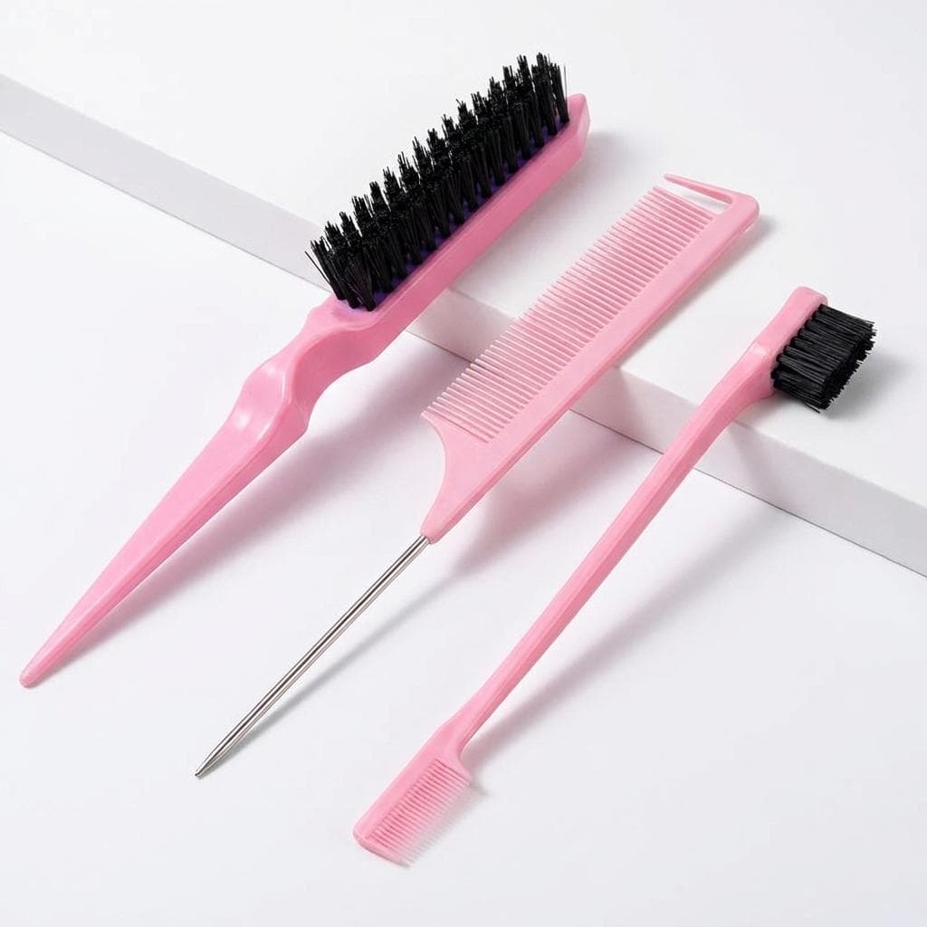 Conjunto 3 Peças Para Cabelo Pente Fino Cauda Pontiaguda Escovas