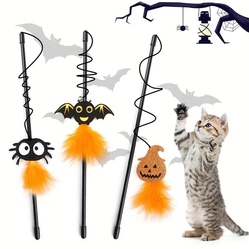 NEDFS 3 Peças De Brinquedo De Varinha De Gato De Halloween , Brinquedos Engraçados Para Gatos Vara De Provocação Com Has