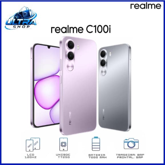Smartphone 𝙍𝙀𝘼𝙇𝙈𝙀  C100i 4G, Versão Global, Processador Unisoc T7250, NFC, Bateria 6600mAh, 128/256GB + 4GB RAM